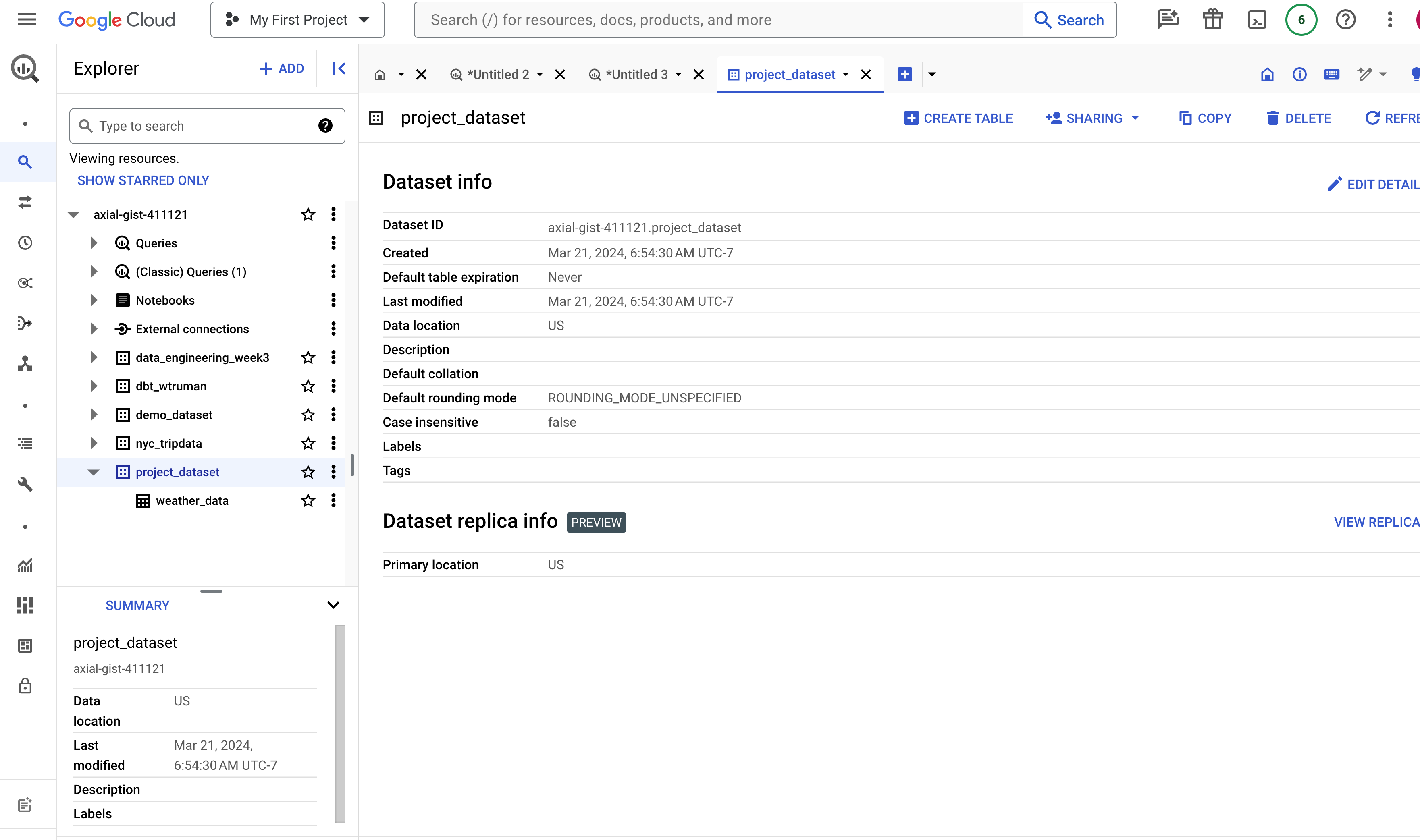 big query dataset